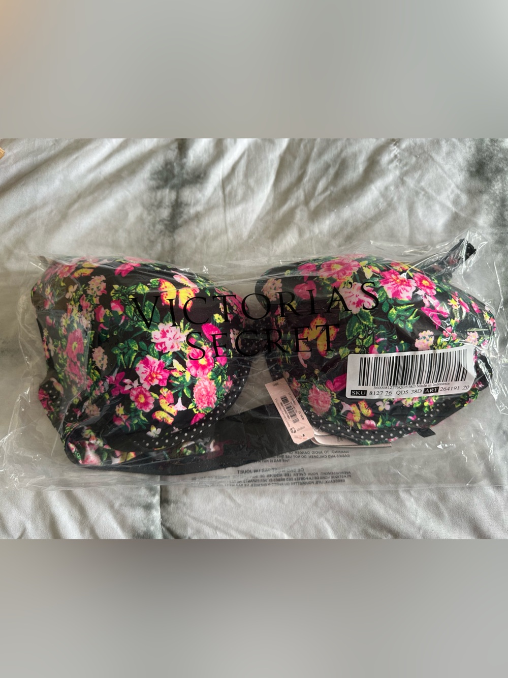 Victoria's Secret Floral Underwire Bra - Black with Pink & Green